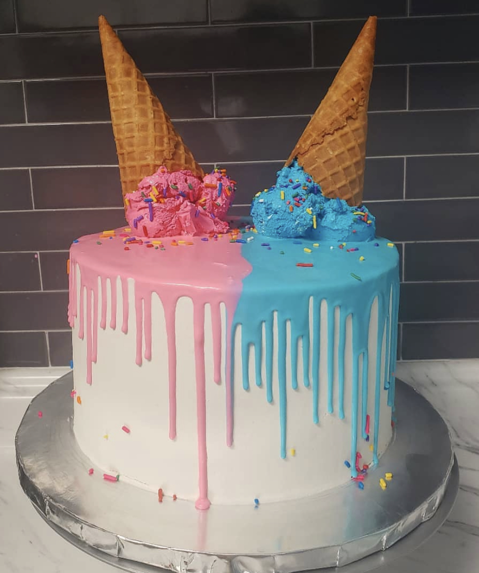whats the scoop gender reveal cake