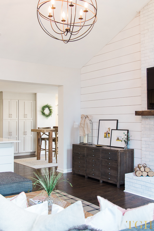 Our Open Concept Living Room With, How To Decorate A Living Room Wall With Vaulted Ceilings