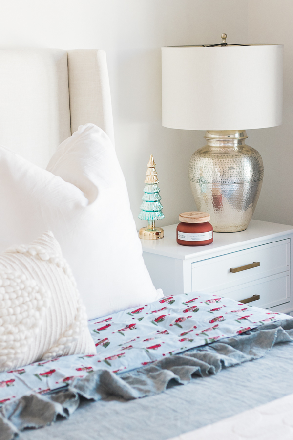 Neutral christmas decor with pops of red