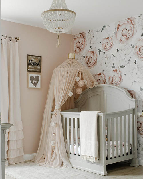 peony wallpaper in babys bedroom