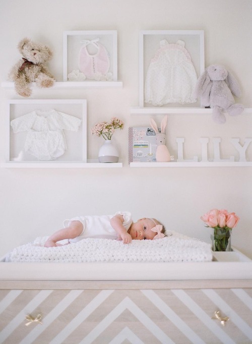 white nursery floating shelves